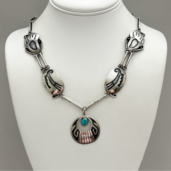 Amazing Vintage Danny Clark Navajo Turquoise Sterling Silver Overlay Necklace - Picture 1 of 14